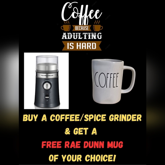BUY A COFFEE/SPICE GRINDER & GET A FREE RAE DUNN MUG! ADD YOUR MUG TO THE BUNDLE - Picture 1 of 1